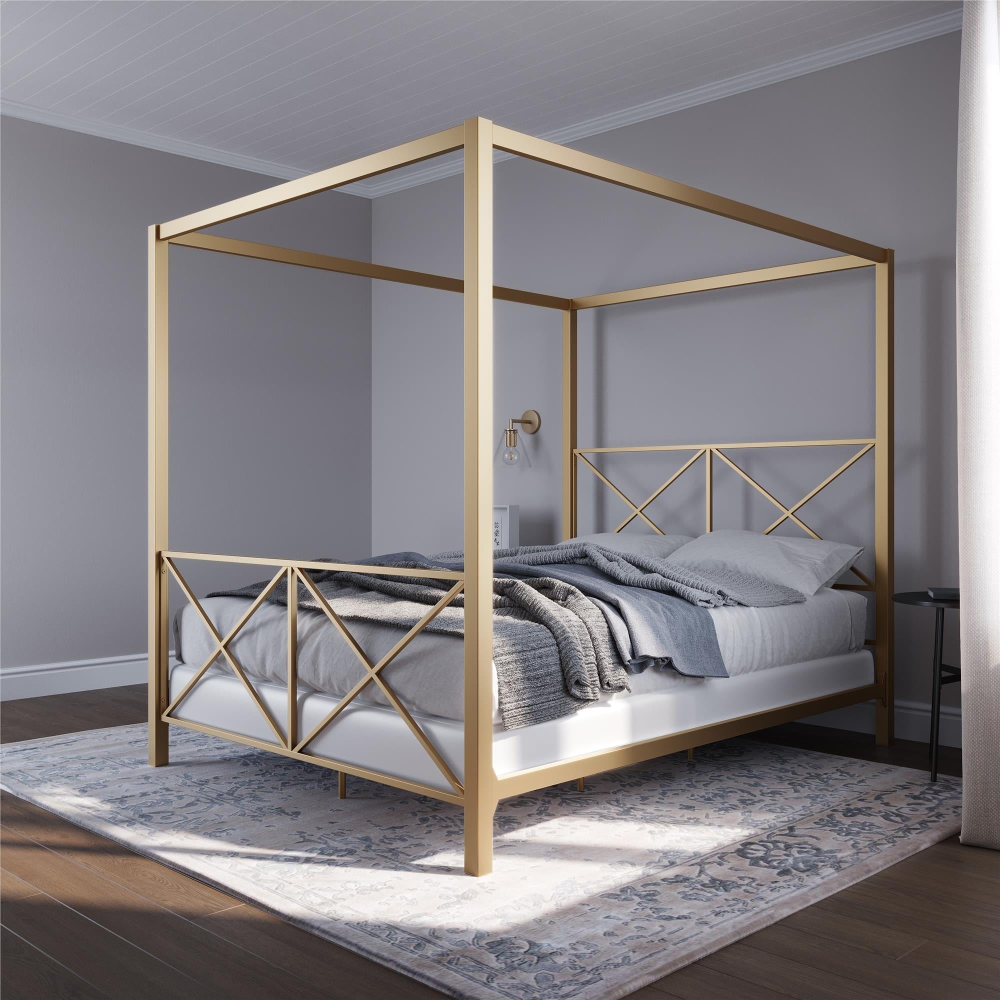 Avenue Greene Rosemarie Canopy Metal Bed Gold