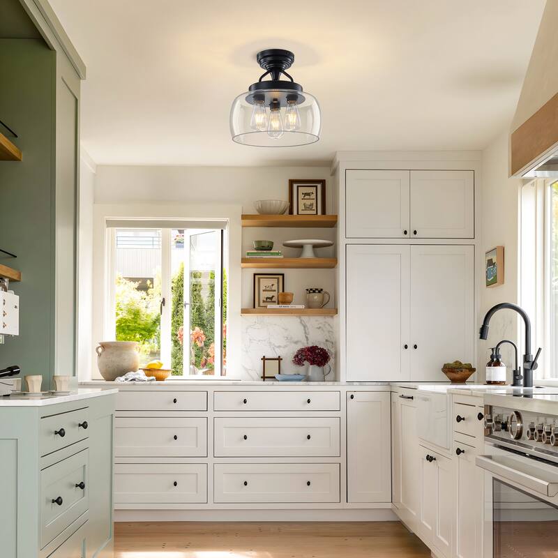 Starsky 3-Light Modern Clear Glass Dome Flush Mount Ceiling Light, Thick One-Piece Drum Shade