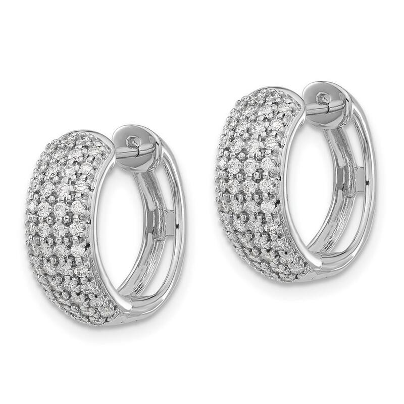 Curata 14k White Gold Diamond Hinged Hoop Earrings - 15x15mm Wide 6mm Thick