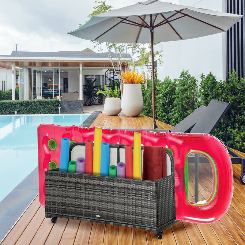Outsunny Patio Wicker Pool Float Storage Basket