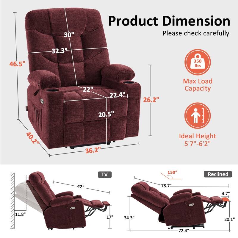 MCombo Power Lift Recliner Chair with Extended Footrest for Elderly People, Fabric