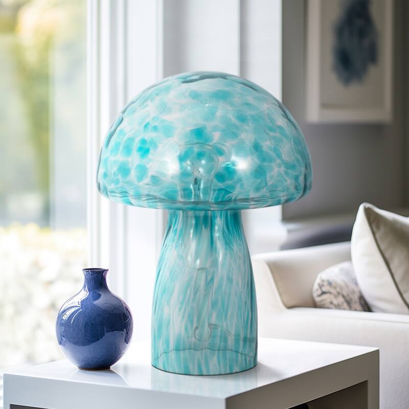 11" Spotted Mushroom Lamp, Seafoam, , 11"H, Spotted - 9" x 9" x 11" - 9" x 9" x 11" - Spotted Green