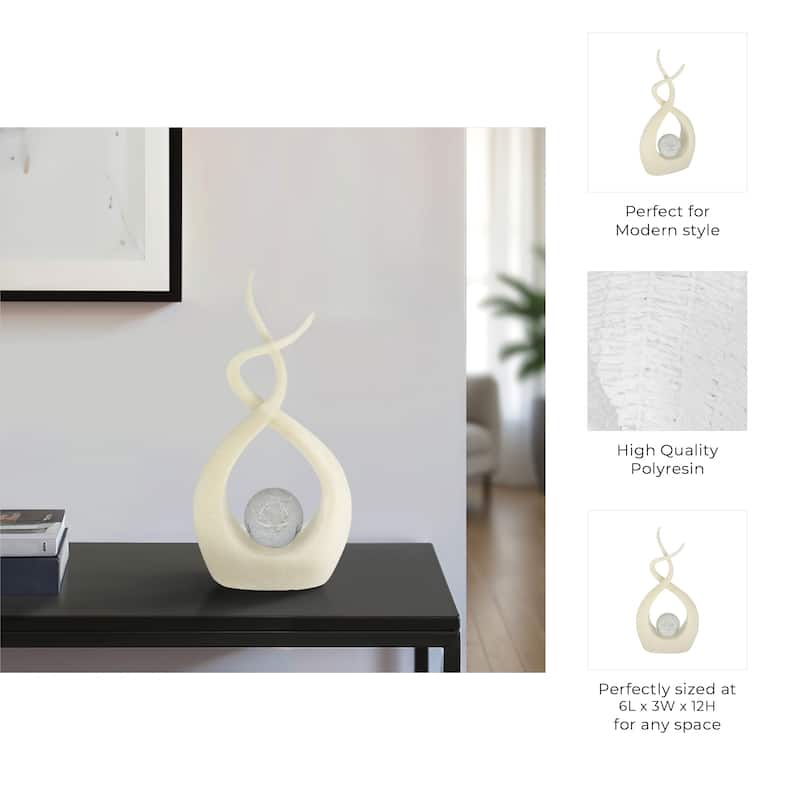 Swirl Design Decorative Modern Figurine with Marble Accent, Home Decor - 6" x 3" x 12"