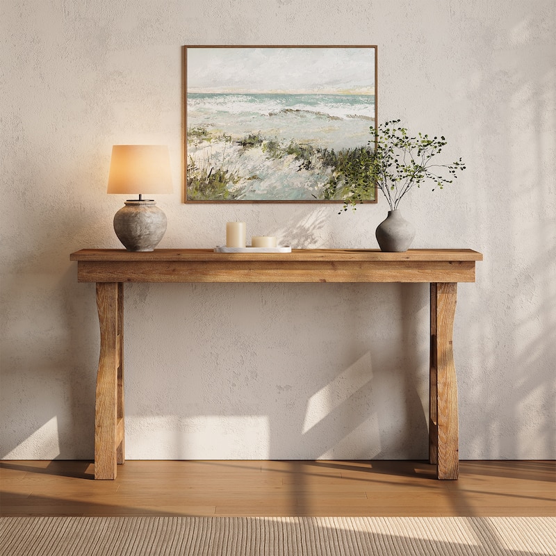 59" Solid Wood Console Table, Rustic Style Couch Tables Behind Sofa, Light Brown