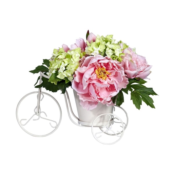 Nearly Natural Peony & Hydrangea Tricycle Silk Flower Arrangement - Yellow