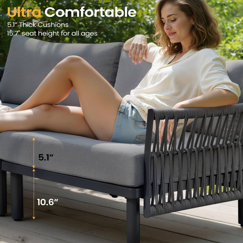 Outdoor Patio Aluminum PE Rattan Free Combination Sectional Sofa Conversation Seating Set