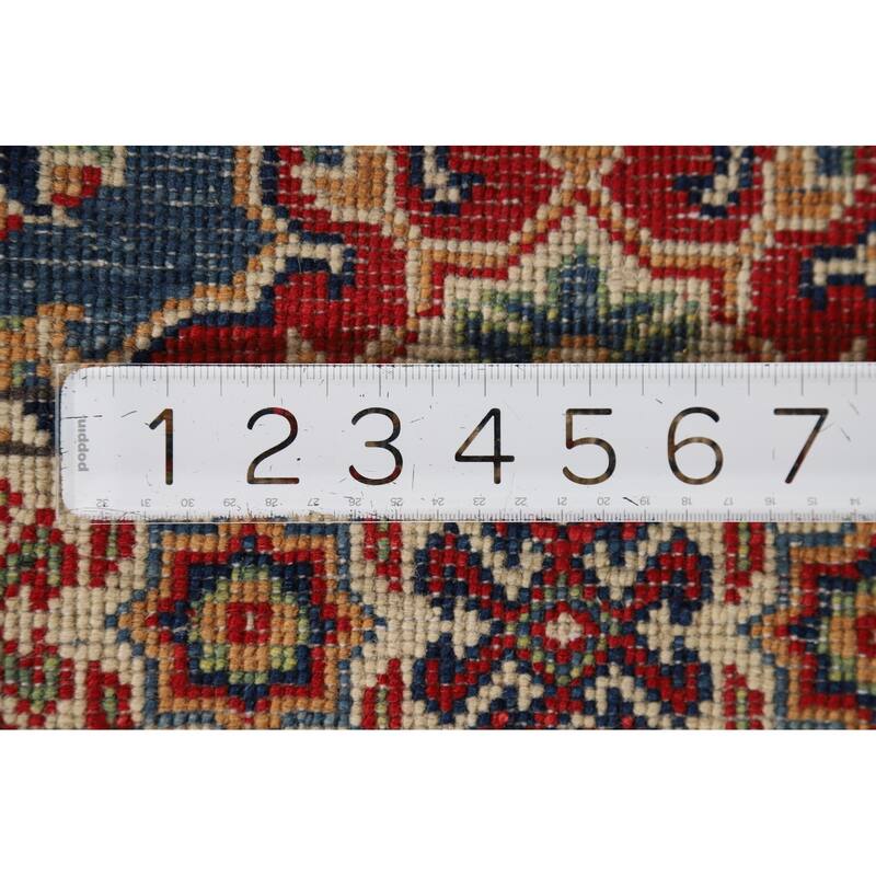 Hand Knotted Oriental 100% Wool Carpet Traditional Geometric Navy Blue & Blues Kazak Area Rug - 2' 11'' X 1' 11''