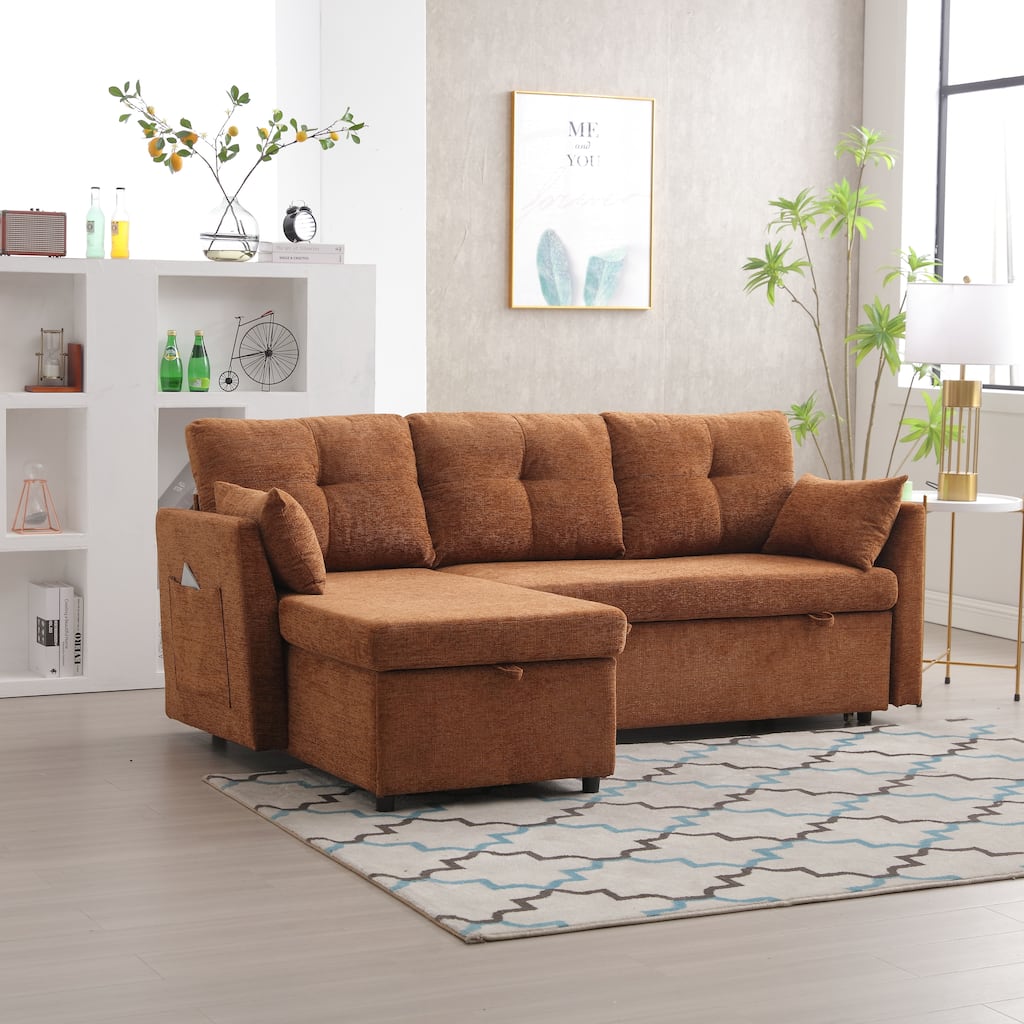 Brown 81.1'' L-Shaped 3-Seat Sectional Sofa with Reversible Chaise and Storage, Durable Wood Frame Design