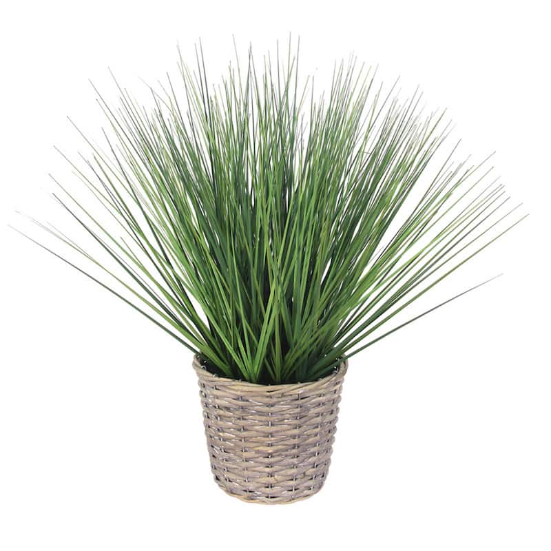 Elements Artificial Grass Plant in a Gray Basket, 20 Inch - N/A