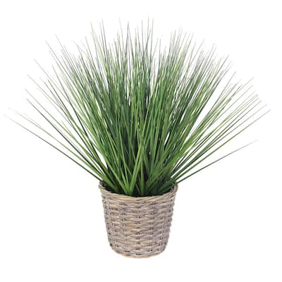 Elements Artificial Grass Plant in a Gray Basket, 20 Inch - N/A