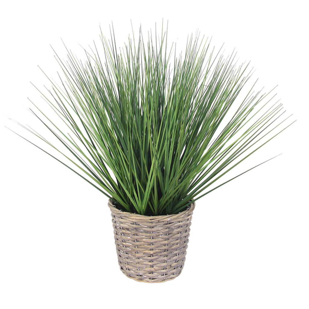 Elements Artificial Grass Plant in a Gray Basket, 20 Inch - N/A
