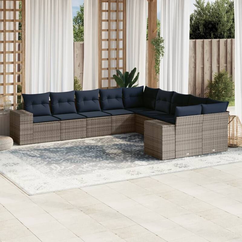 vidaXL 10/11 Piece Patio Sofa Set with Cushions Black/Brown/Gray Poly Rattan - 24.4 x 24.4 x 27.2