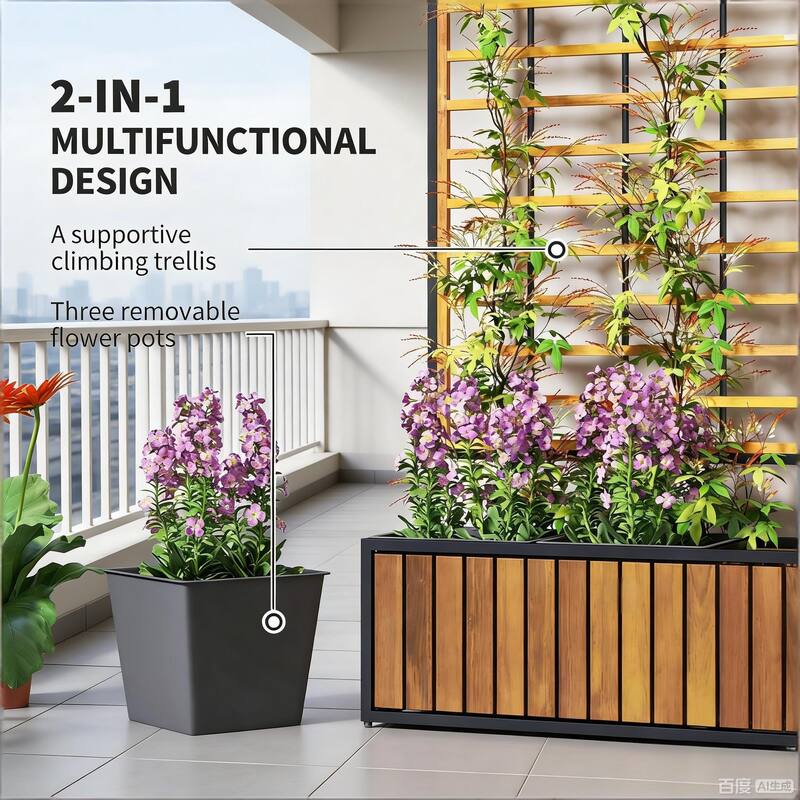 Outdoor Wood Planter Box Planter Pot with Trellis and Drainage Design