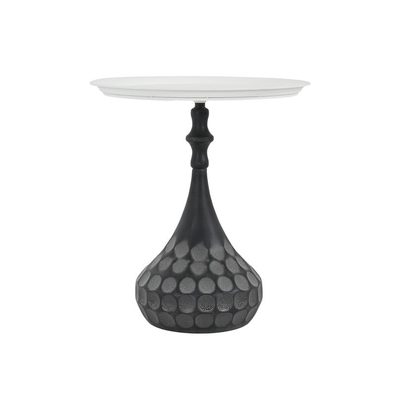 Accent Metal Coffee Table with Hand-Hammered Texture, White and Black Pedestal Table for Living Room