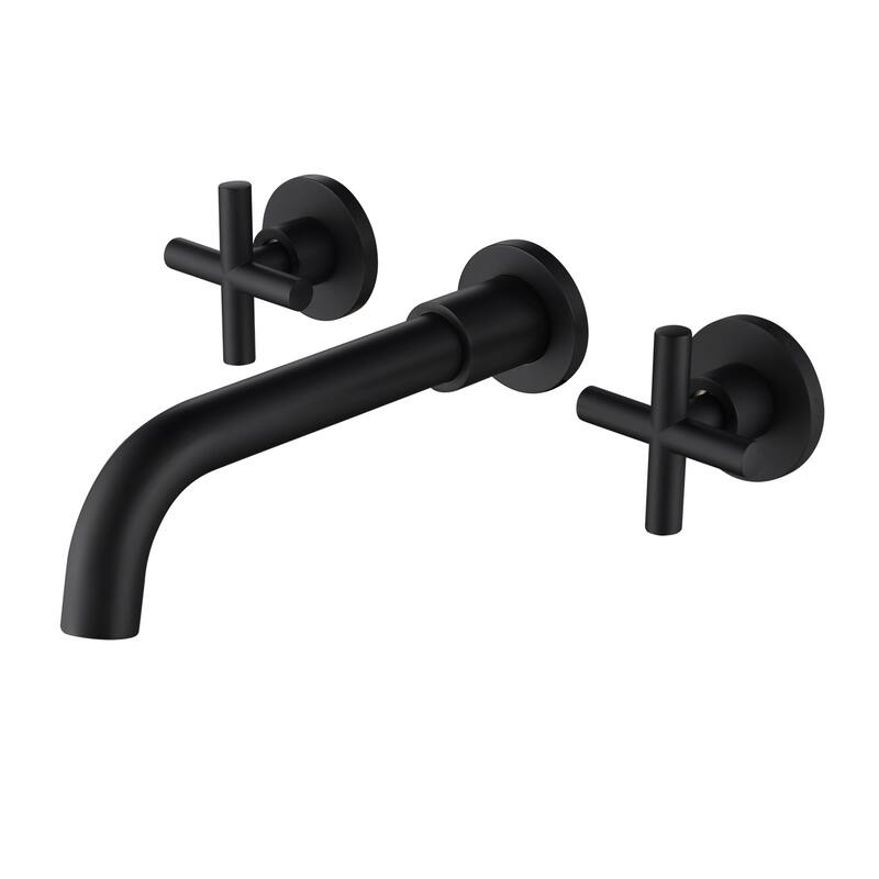 Matte Black Wall Mounted Bathroom Faucet with Cross Handles, Solid