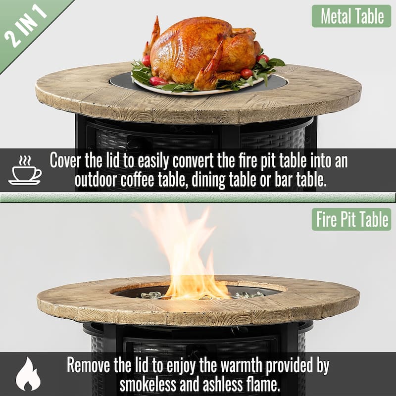 30" Propane Gas Fire Pit Round Steel Table with 50000 BTU - Black