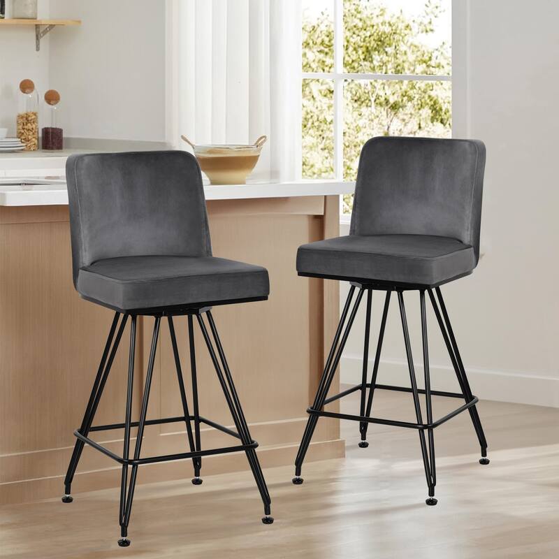 26" Leather/Velvet Swivel Counter Height Bar Stools - 38.2"H x 17.7"W x 19.1"D