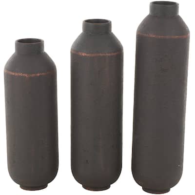 Metal Floor Decorative Vase with Copper Accents - Set of 3 Dark Brown - Roche River Decor - 8"W x 8"L x 29"H