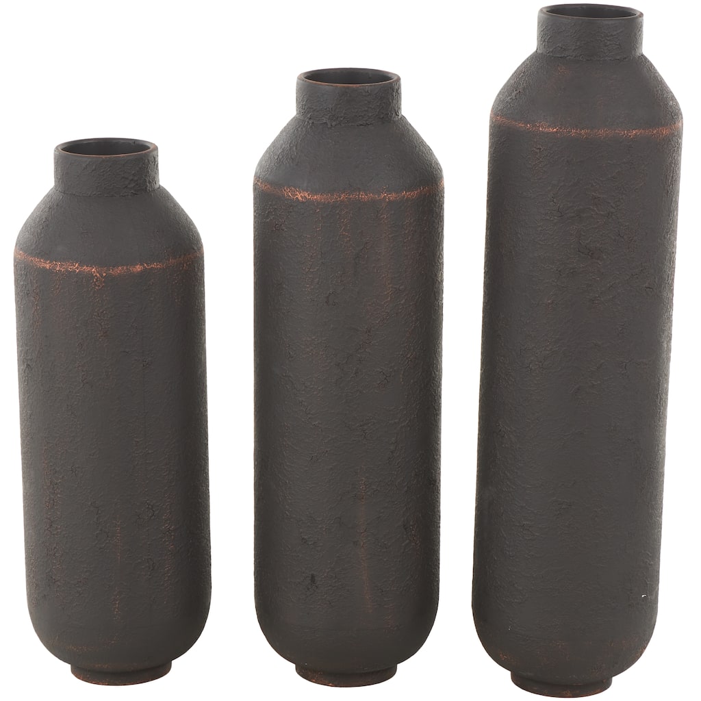 Metal Floor Decorative Vase with Copper Accents - Set of 3 Dark Brown - Roche River Decor - 8"W x 8"L x 29"H