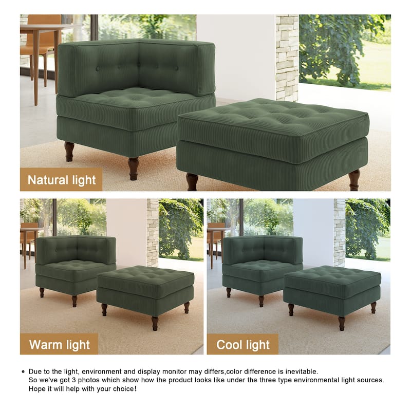 Corduroy Tufted Accent Chair Armchair and Ottoman Set