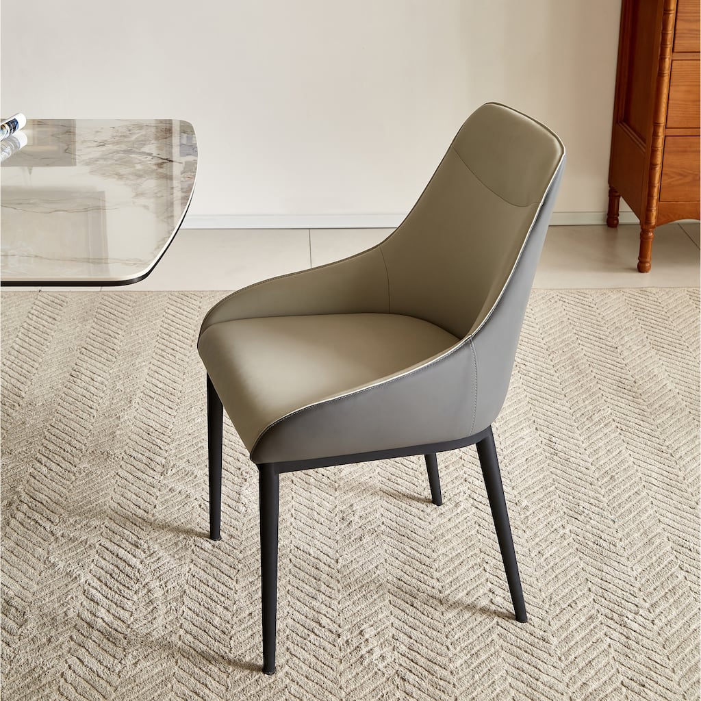 Modern PU Leather Dining Chairs Decorative Side Chairs with Thickened Sponge and Seat Metal Legs, for Dining Rooms, Set of 2