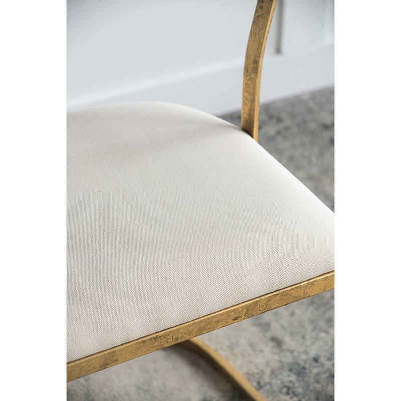 Distressed Gold Iron Accent Chair with White Upholstered Seat