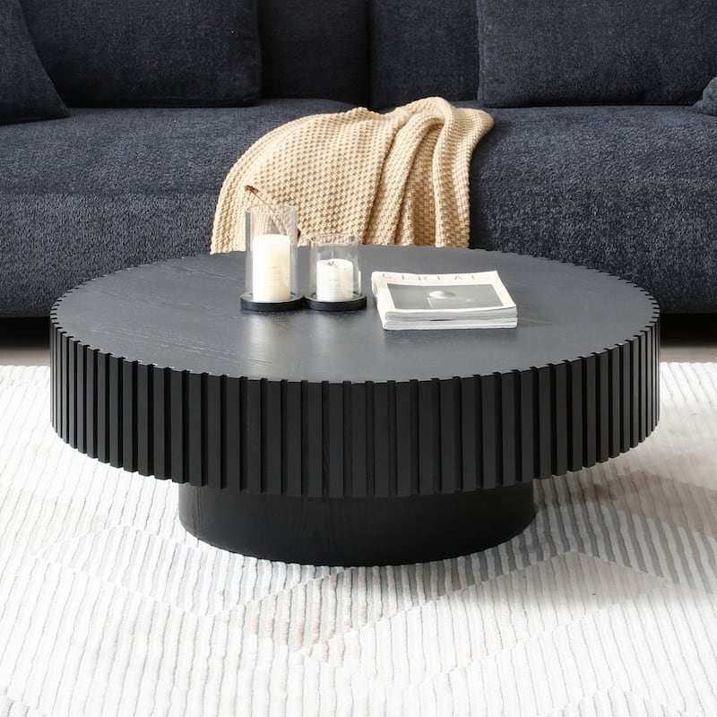 31.49" Round Low Coffee Table, Modern Circle Coffee Table, Drum Fluted Accent Side Table Center Table for Living Room, Office