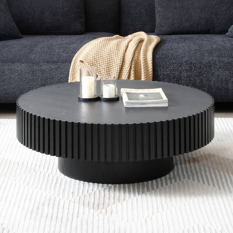 39.37'' Mid-Century Modern Coffee Table Round Coffee Table Walnut Coffee Table with Base, for Living Room
