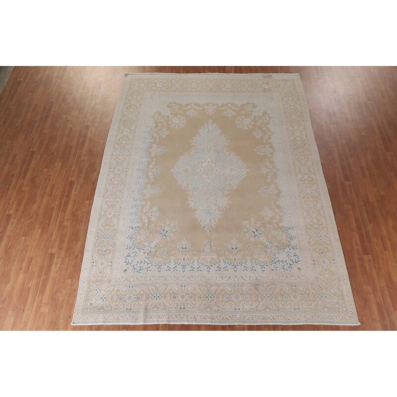 Hand Knotted Oriental 100% Wool Carpet Traditional Floral Yellow & Gold Kerman Area Rug - 12' 8'' X 9' 7''