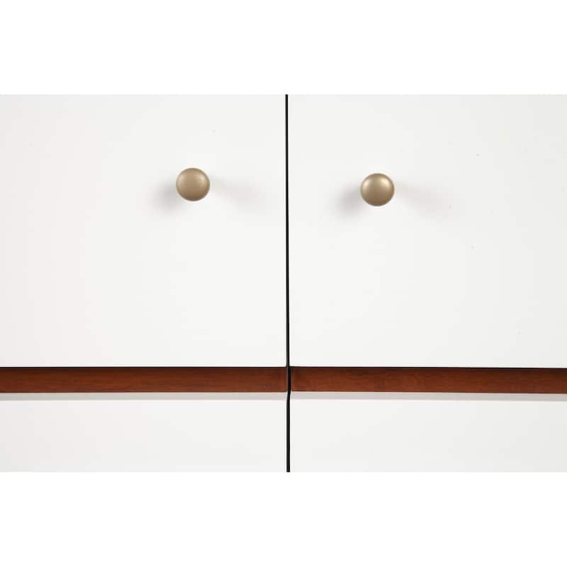 White Mid Century Mod TV Console with Acorn Accents - 28.5" x 64.5" x 18"