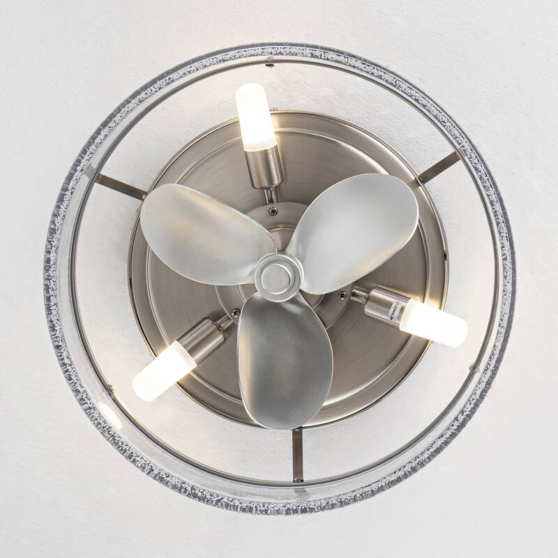 13" Modern Sand Nickel Flush Mount Ceiling Fan with LED Light and Remote