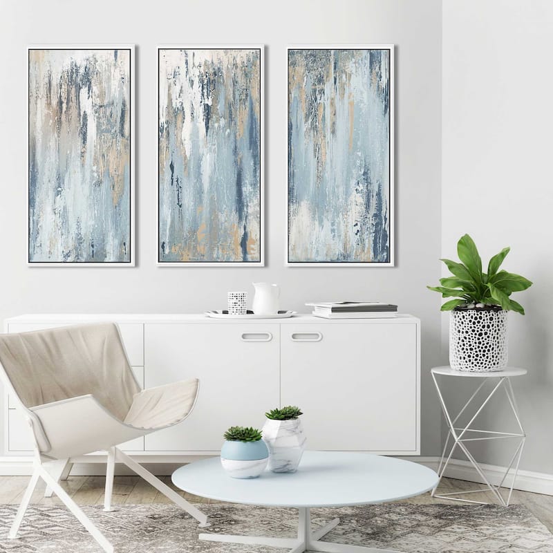 "Blue Illusion I" Print in Floating Canvas, Set of 3 - Blue