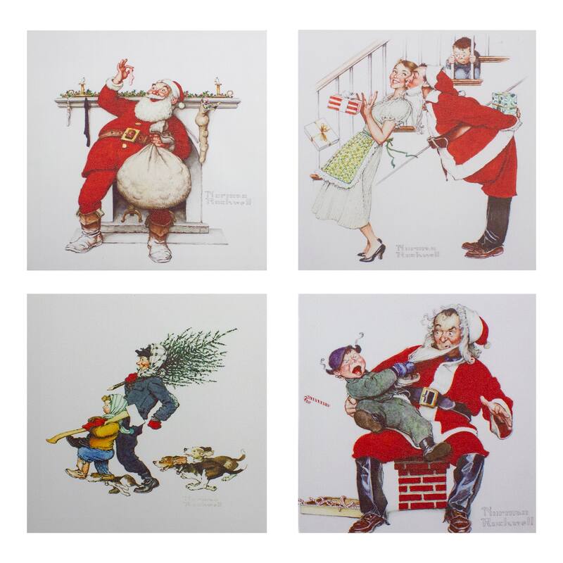 Set of 4 8" x 8" Classic Norman Rockwell Christmas Scene Canvas Prints