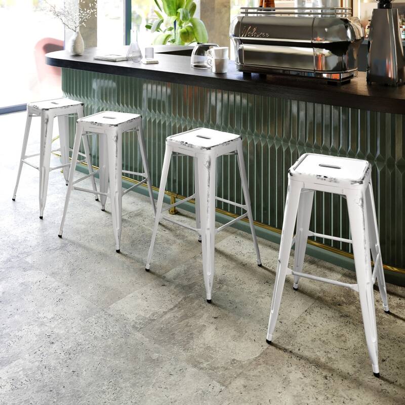 30" High Backless Distressed Metal Indoor-Outdoor Barstool - Patio Chair