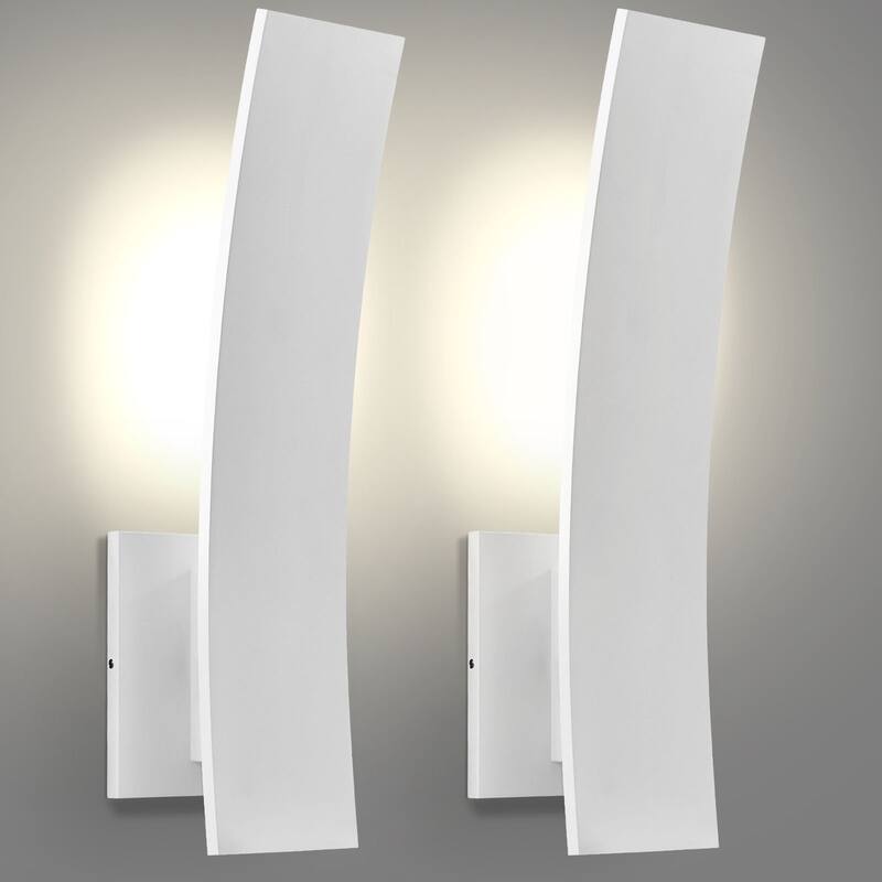 LUXRITE 15-Inch LED Curved Outdoor Wall Sconce, 5CCT, 1000LM, 15W, IP65, Dimmable, Exterior Light Fixture White 2 Pack - 5CCT (2700K/3000K/3500K/4000K/5000K)