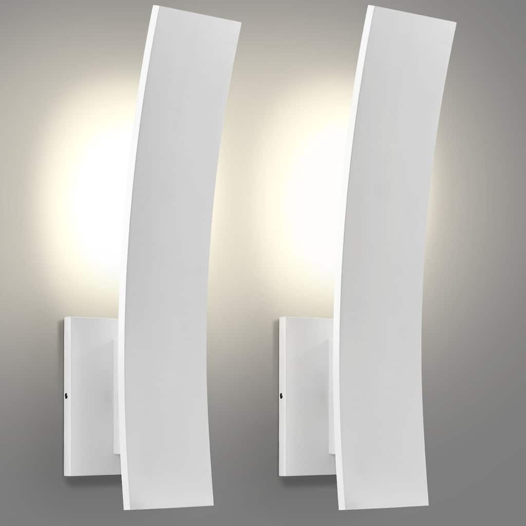 LUXRITE 15-Inch LED Curved Outdoor Wall Sconce, 5CCT, 1000LM, 15W, IP65, Dimmable, Exterior Light Fixture White 2 Pack