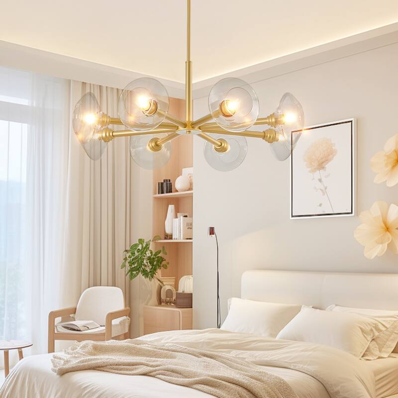36" Modern Gold 8-Light Sputnik Chandelier with Clear Glass Shades, Mid-Century Hanging Pendant Light Fixture for Dining Room
