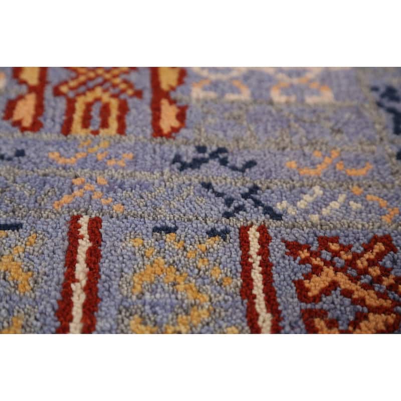 Blue Heriz Serapi Indian Runner Rug Hand-Knotted Geometric Wool Carpet - 2'6" x 9'11"