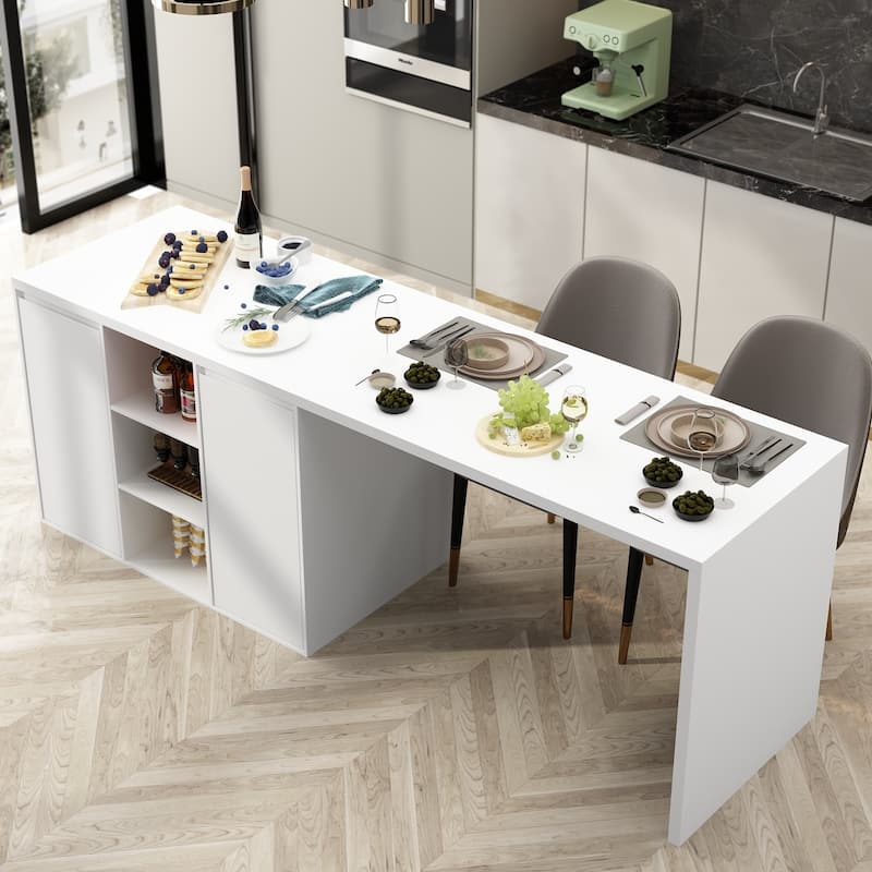 Island Kitchen Table Ding Table with Storage and Dining Function - 82.7"W