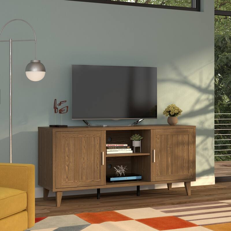 Modern 60 Inch TV Stand for TVs up to 65 inches, Classic Walnut Finish