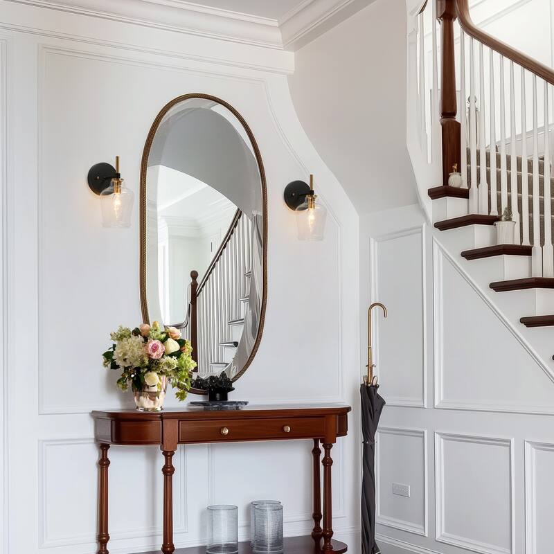 Mid-Century Modern 1-Light Wine Glass Wall Sconce Black Gold Bathroom Vanity Light - 4.5"L x 6.5"W x 10"H