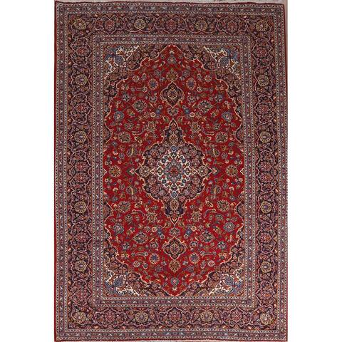 Vintage Floral Kashan Persian Red Area Rug Hand-knotted Wool Carpet - 8'3" x 10'8"