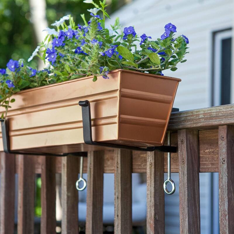 Achla Designs 22" W Rectangle Galvanized Steel Flower Box w/ Black Wrought Iron Clamp-On Brackets, Planter
