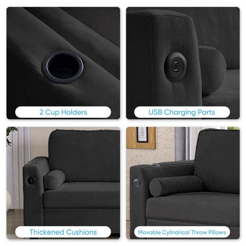 Mixoy Pull Out Loveseat Sofa,Sleeper Sofa Bed with Mattress,Cup Holder