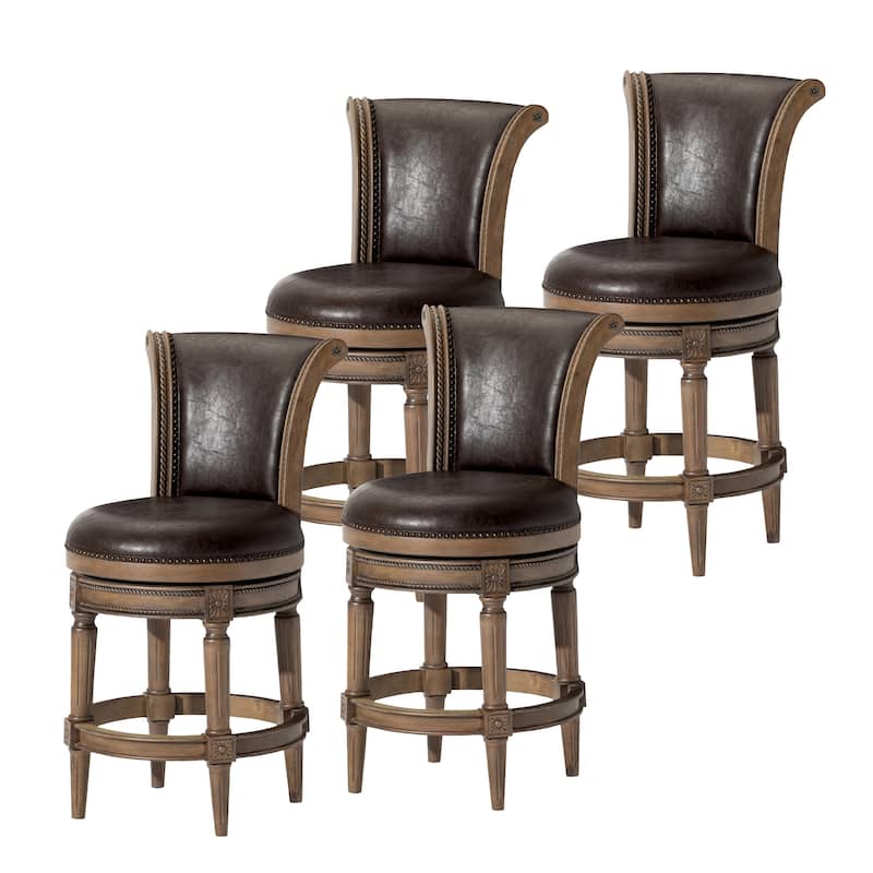Maven Lane 26" Pullman Swivel Counter Height Kitchen Stool - Set of 4 - Walnut Vegan Leather.