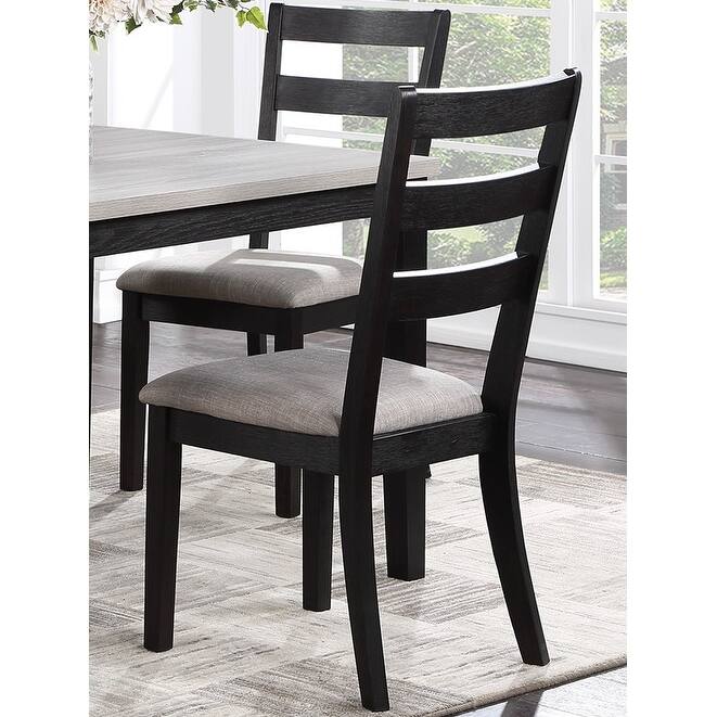 Classic Stylish Black Finish 5pc Dining Set Kitchen Dinette Wooden Top Table and Chairs Upholstered Cushions Seats Ladde