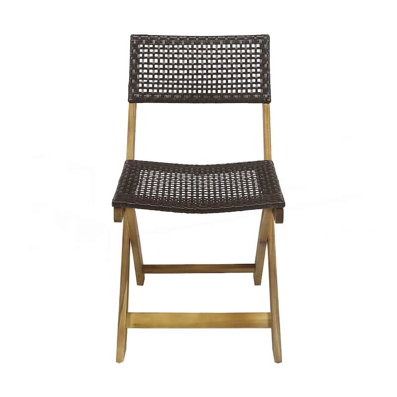 Set of 2 Acacia Wood Foldable Wicker Chairs