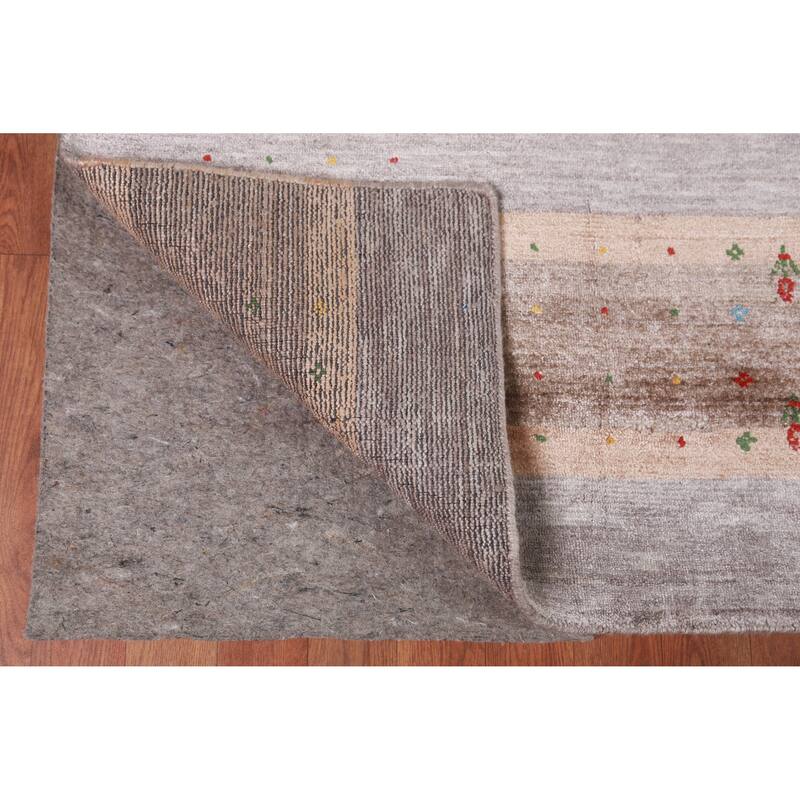 Gabbeh Indian Area Rug Handmade Beige Tribal Silk Carpet - 7'9" x 9'9"