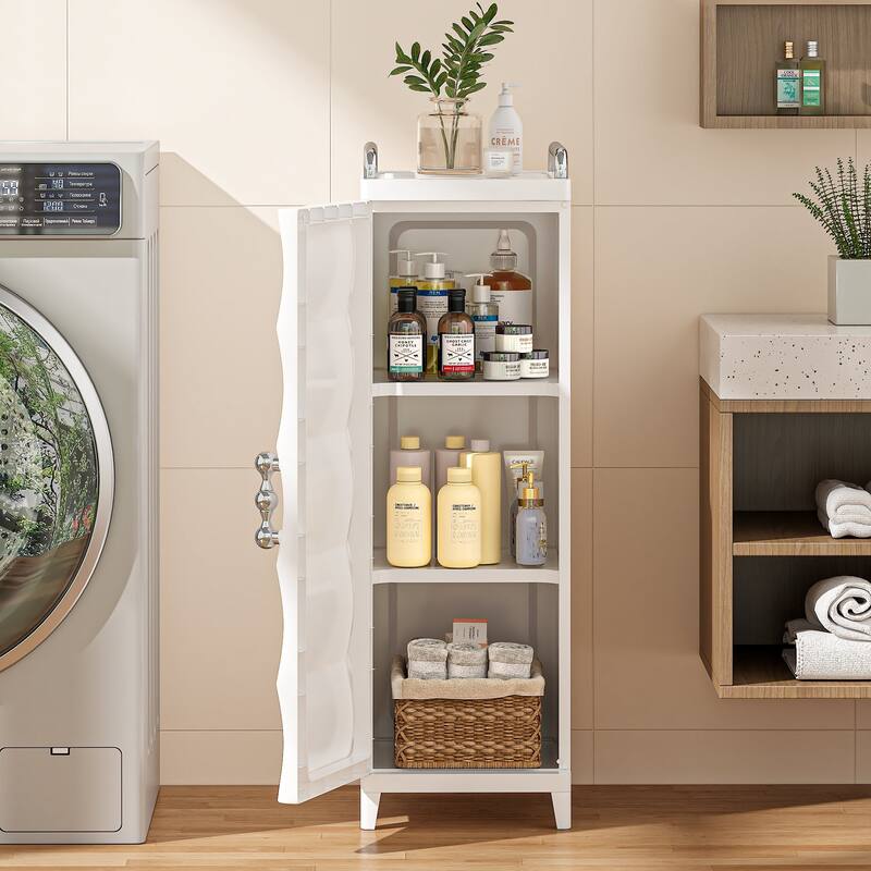 VECELO Freestanding Narrow Storage Bins with Adjustable Shelves PP Plastic Bathroom Storage Unit for Small Spaces Living Room