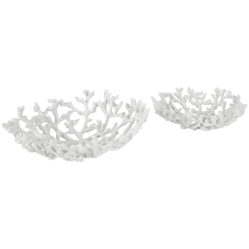 White Resin Textured Coral Decorative Bowl Decorative Bowl (Set of 2